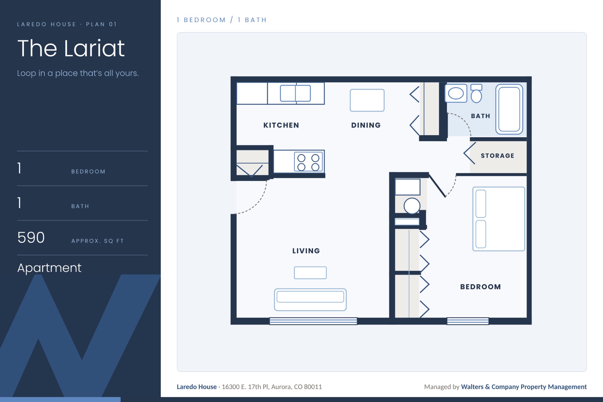 The Lariat one-bedroom floor plan